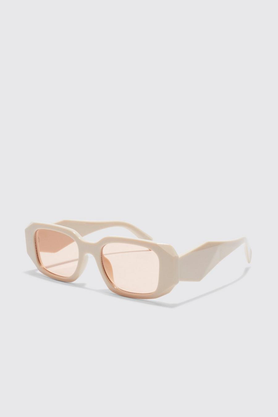 Ecru Plastic Rectangle Sunglasses With Smoked Lens image number 1