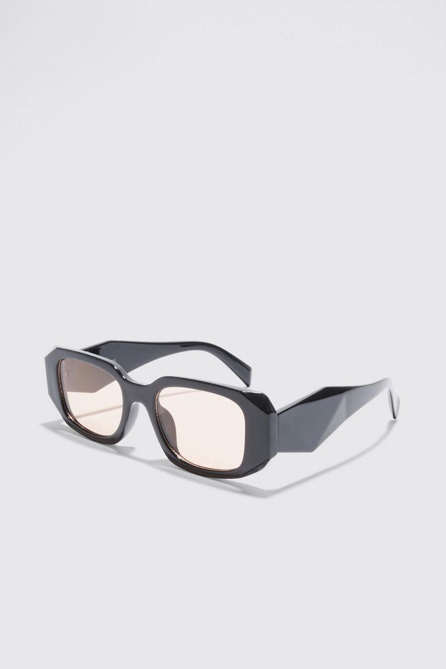 Eckige Plastik-Sonnenbrille mit getönten Gläsern, Black noir