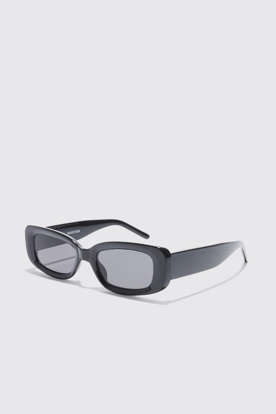 Narrow Plastic Rectangle Sunglasses, Black negro