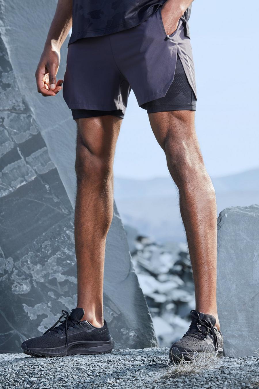 Charcoal grey Man Active Extreme Split Camo 2-in-1 Short 