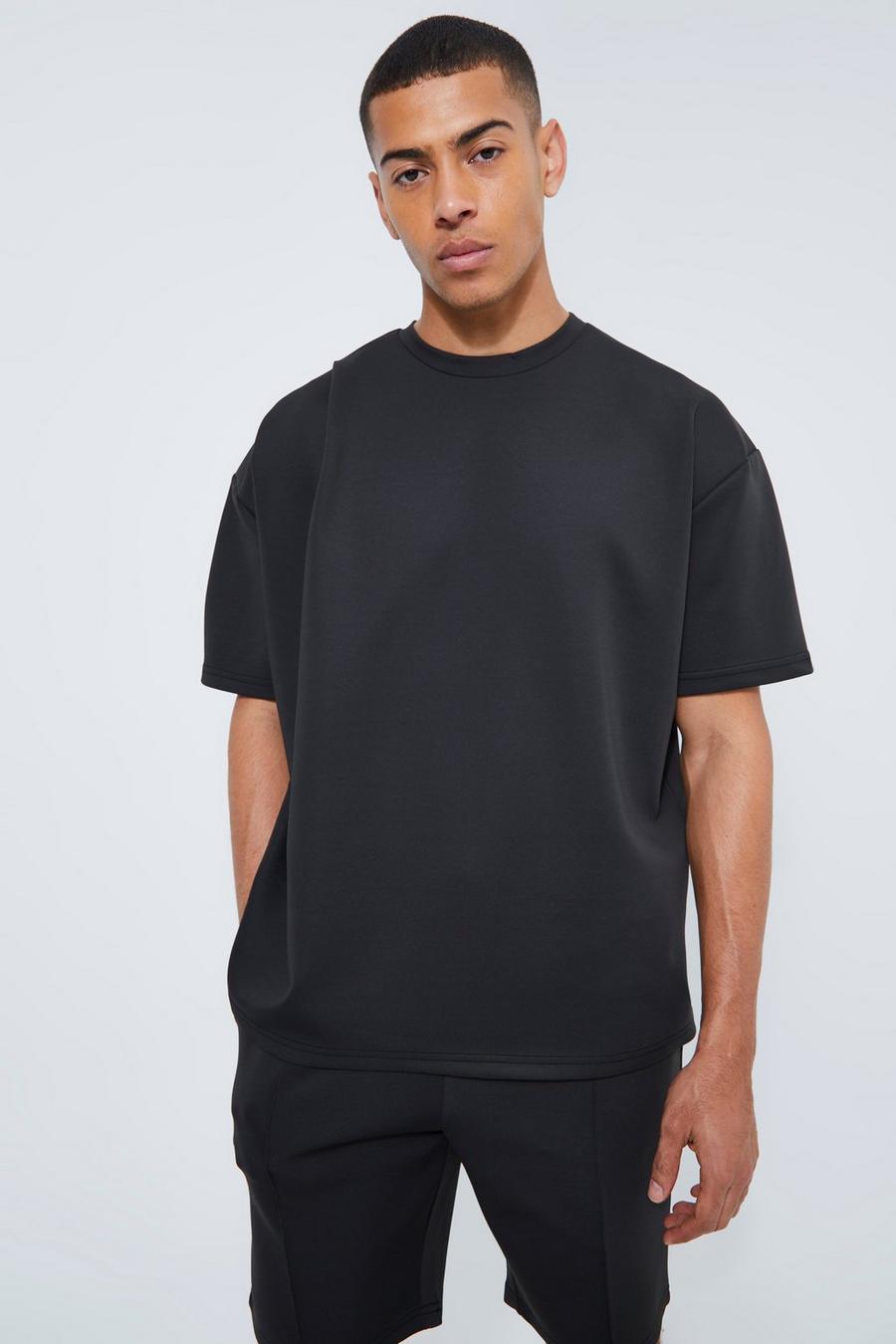 Oversize Scuba T-Shirt mit Falten-Detail, Black