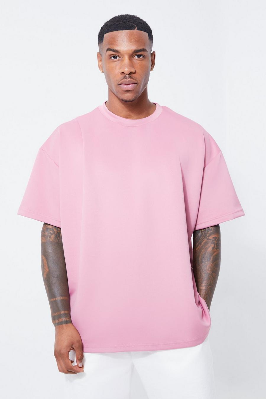 Pink Oversized Pleat Detail Scuba T-shirt  image number 1