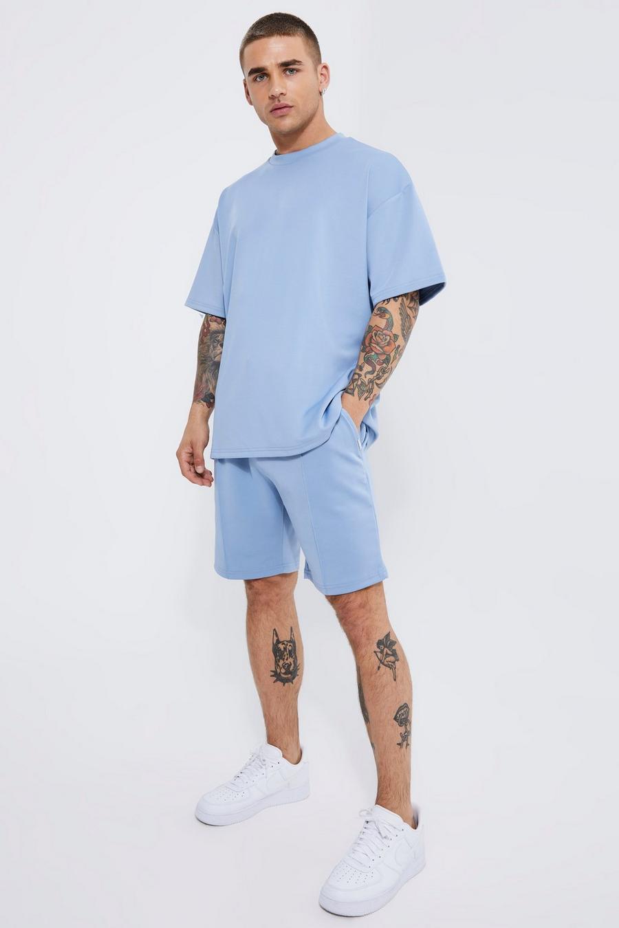 Set T-shirt oversize in Scuba & pantaloncini, Dusty blue image number 1