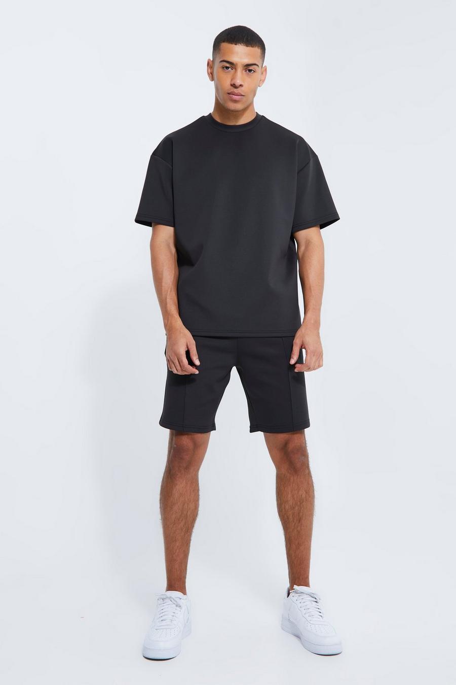 Conjunto oversize de pantalón corto y camiseta de scuba, Black image number 1