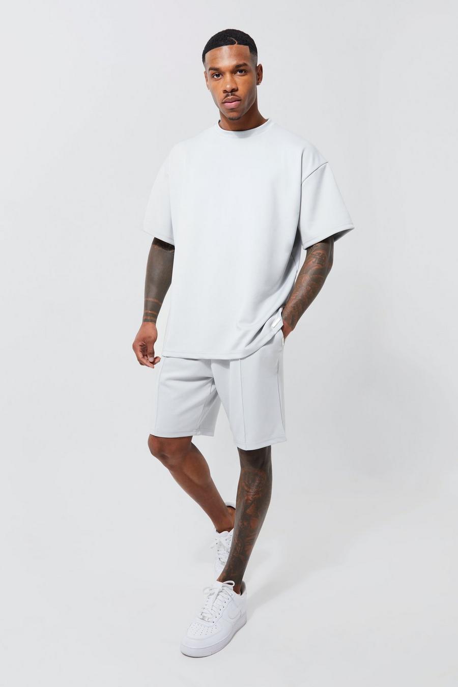 Light grey Oversized Scuba T-shirt And Short Set