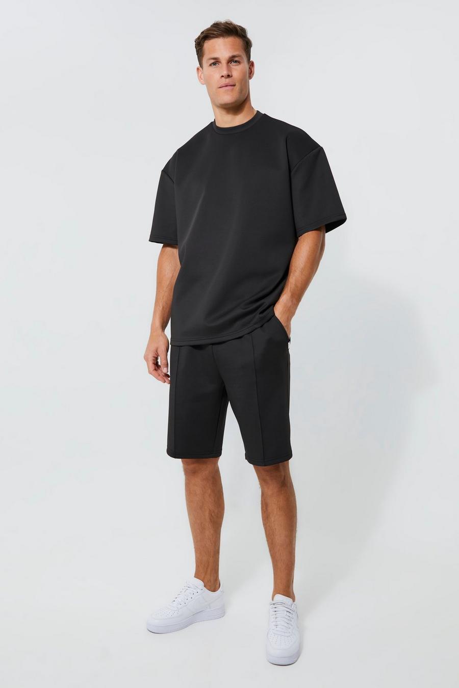 Black Tall Oversized Scuba T-shirt And Short Set  image number 1