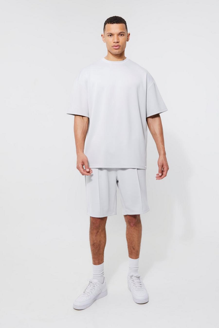Light grey grå Tall Oversized Scuba T-shirt And Short Set