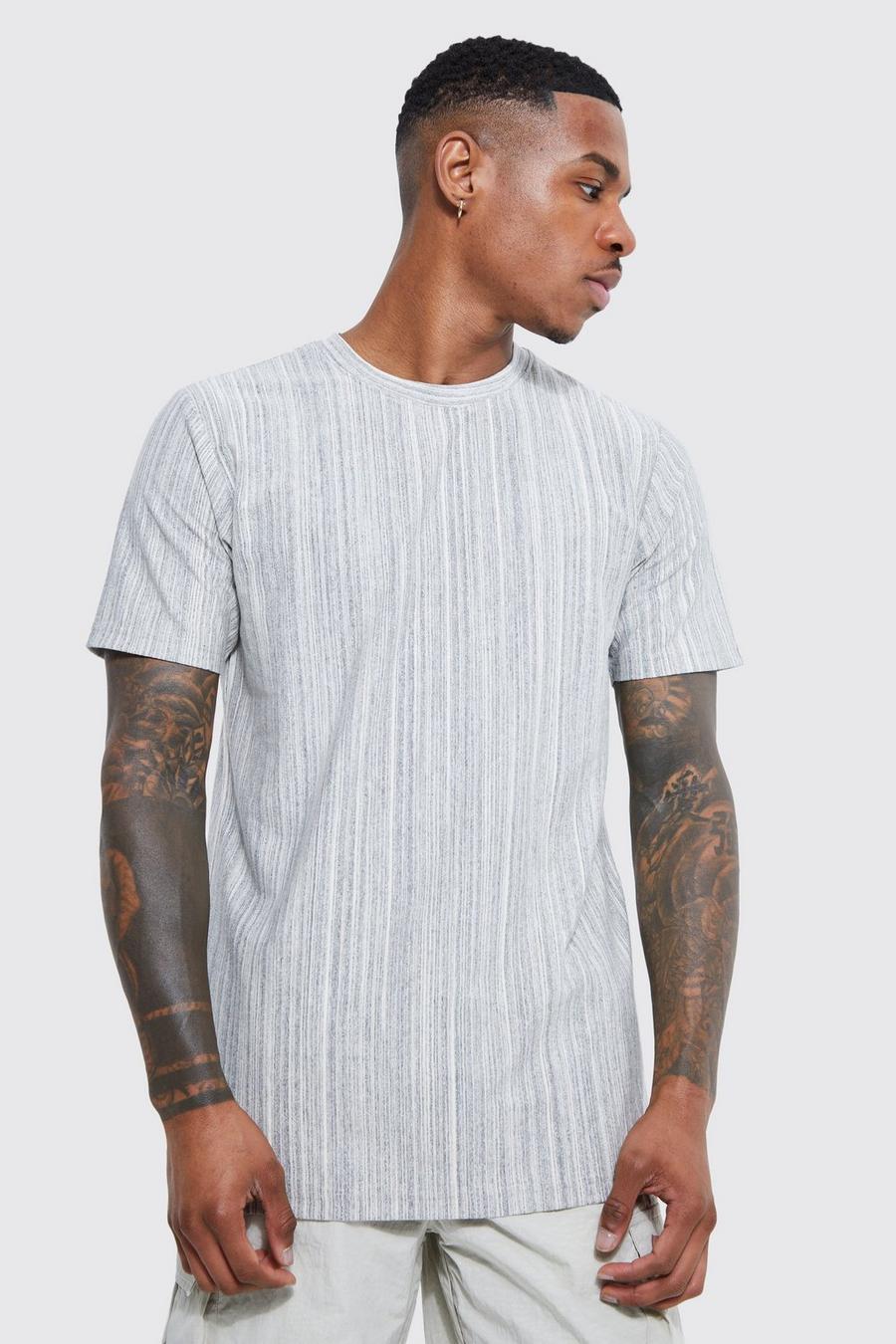 Grey Slim Fit Slub Stripe T-shirt