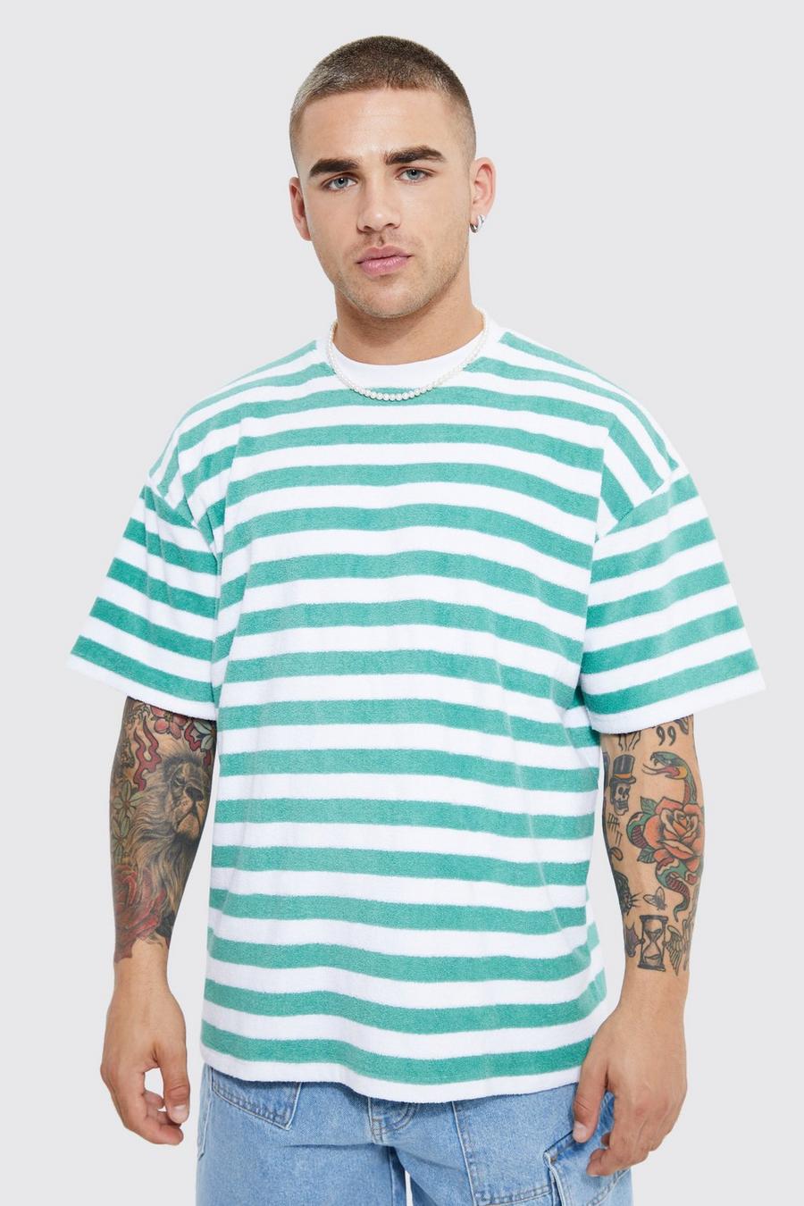 Sage grün Oversized Towelling Stripe T-shirt