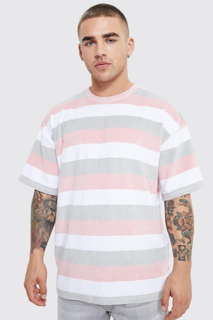 Pink rosa Oversized Towelling Stripe T-shirt