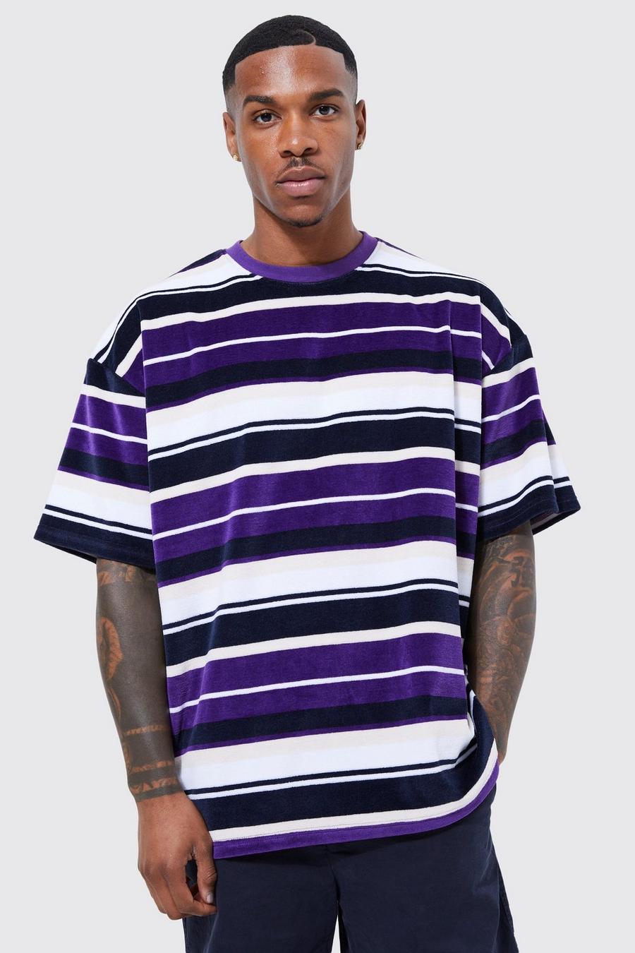 Purple Oversized Velour Stripe T-shirt image number 1