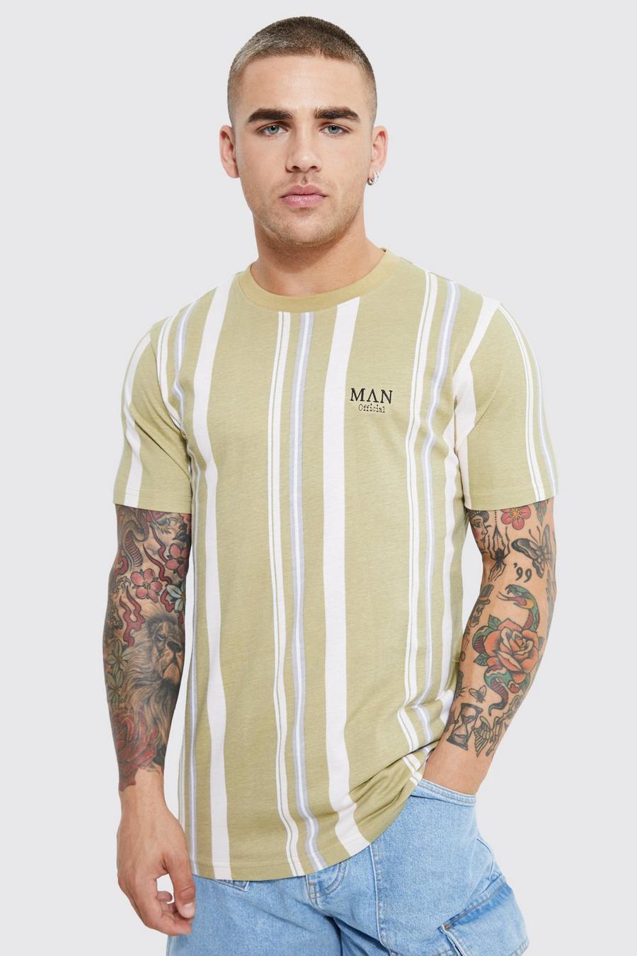 Olive grün Slim Fit Man Roman Printed Stripe T-shirt