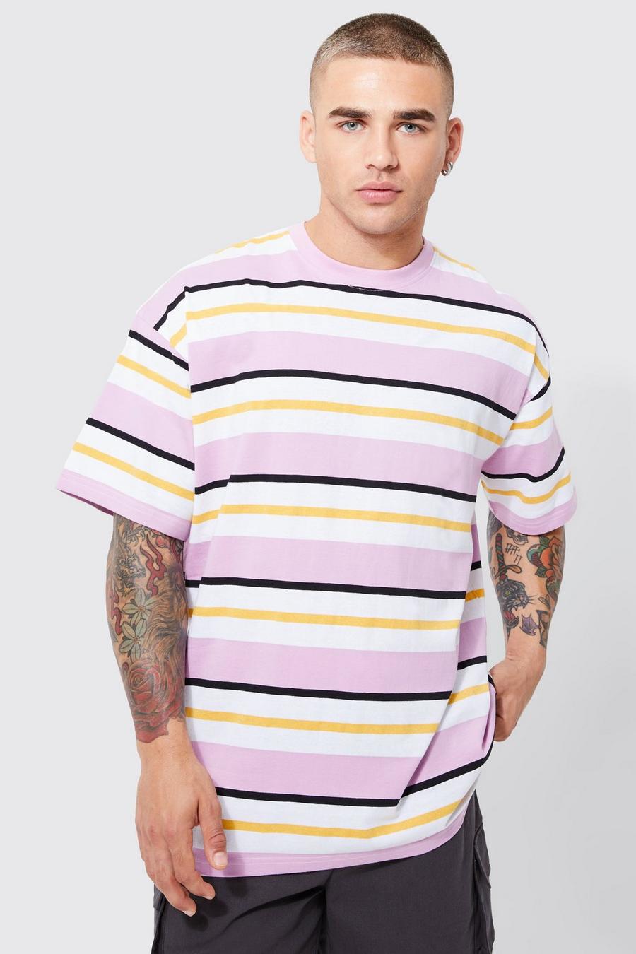 Pink Oversized Yarn Dyed Stripe T-shirt