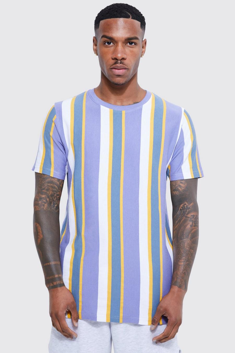 Lilac Slim Fit Yarn Dyed Stripe T-shirt