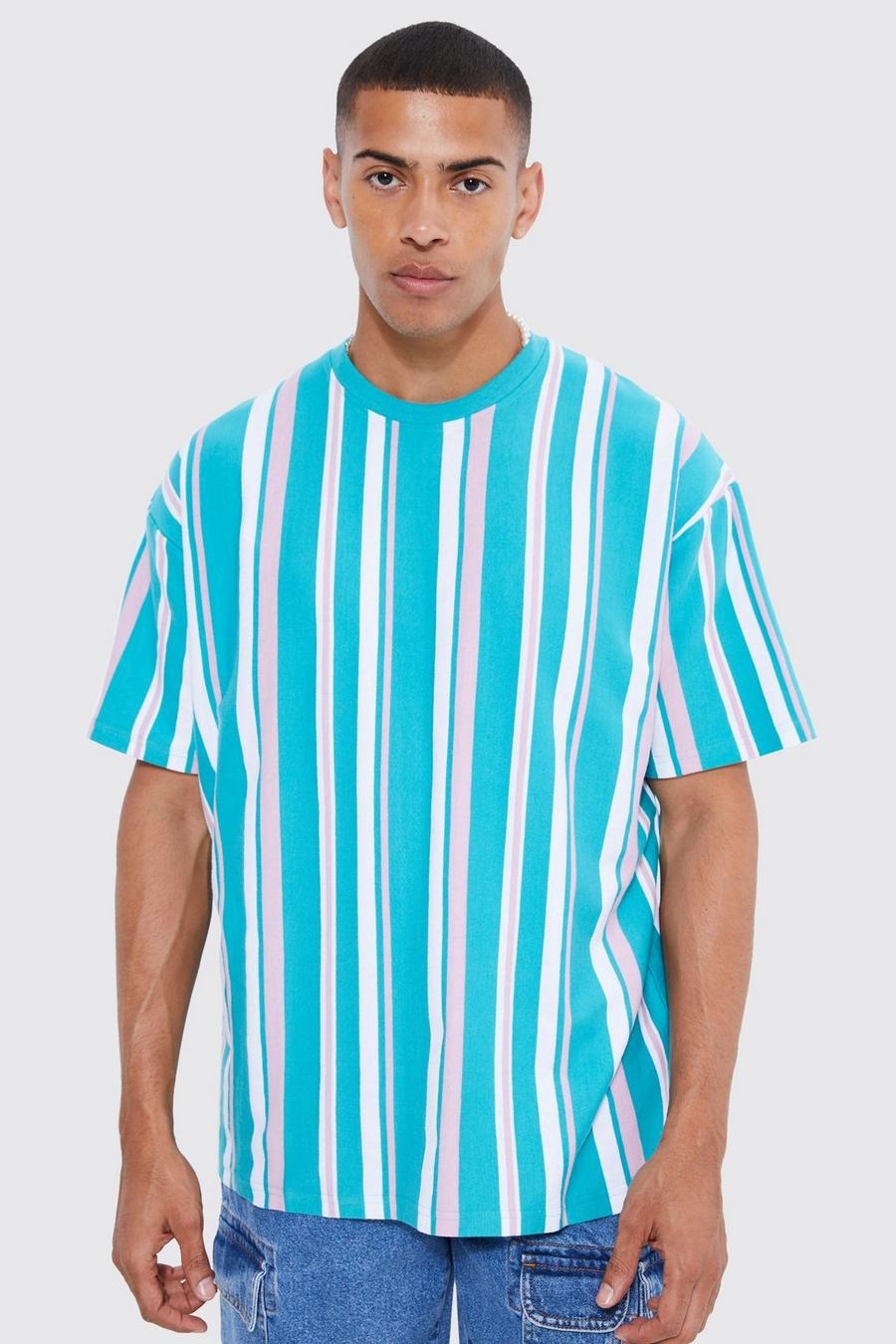 Camiseta oversize de hilo teñido con rayas, Teal gerde