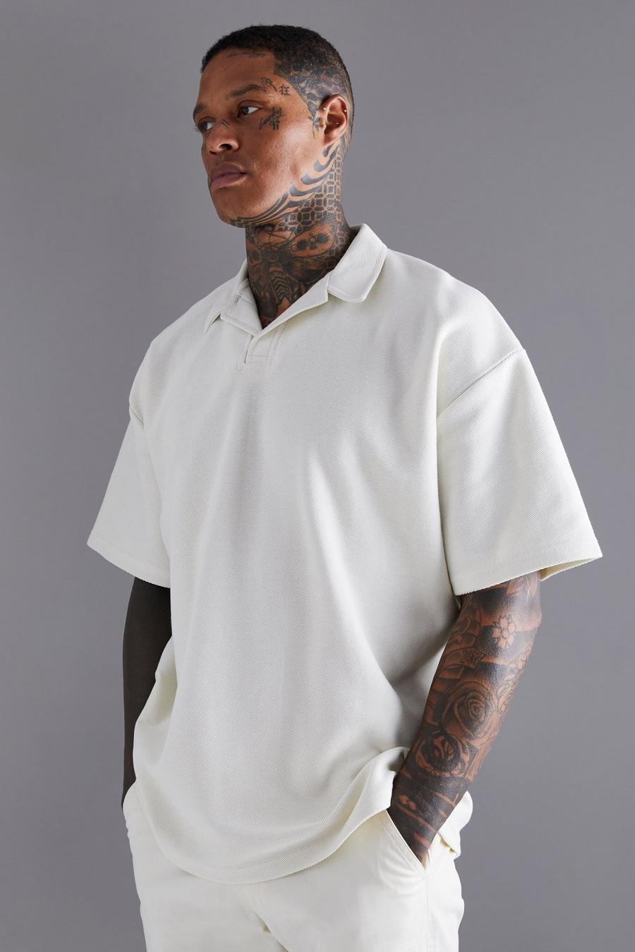 Oversize Twill Jersey-Poloshirt, Ecru white