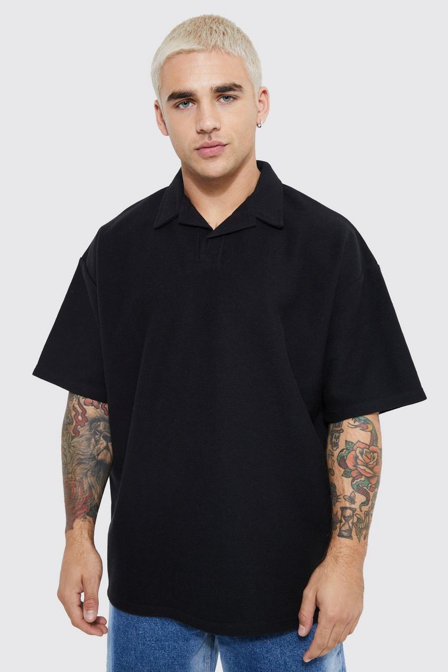 Black Oversized Revere Twill Jersey Polo image number 1