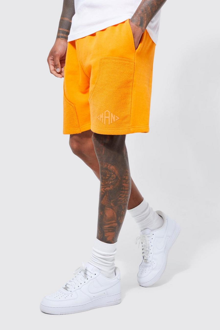 Orange Loose Fit Loopback Man Worker Shorts
