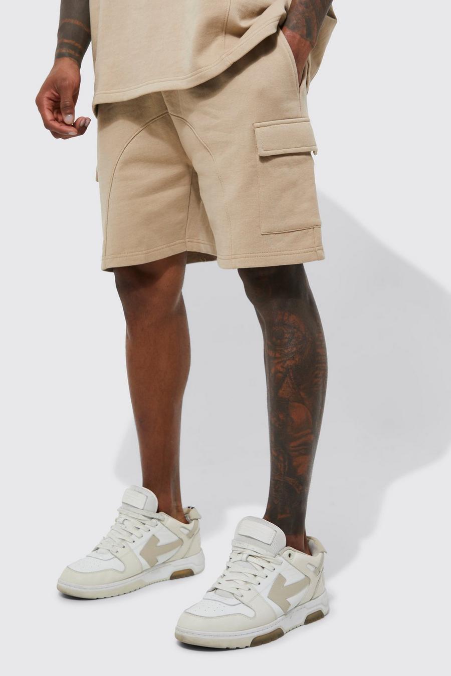 Stone Loose Fit Panelled Cargo Shorts image number 1