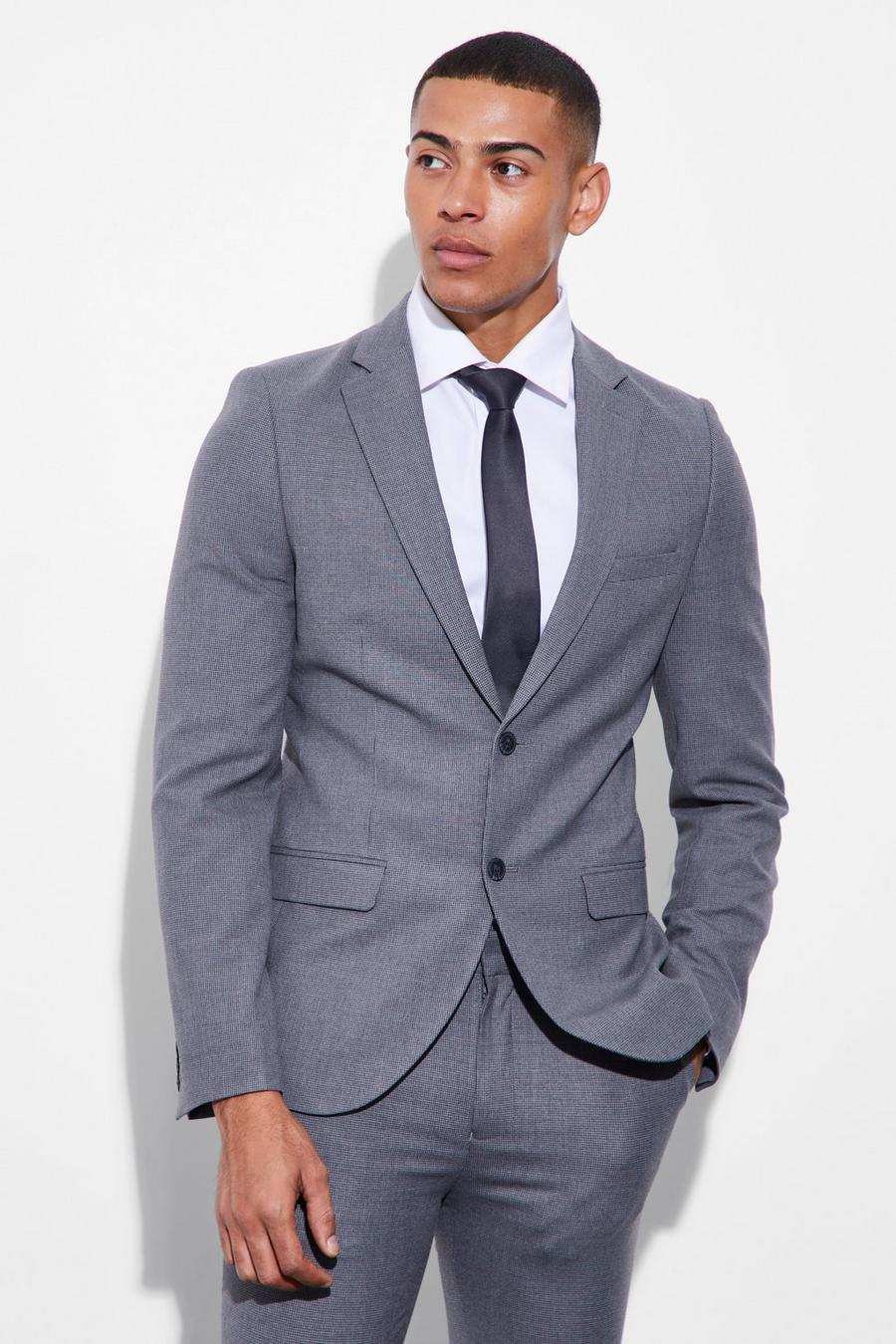 Grey Super Skinny Mini Texture Suit Jacket image number 1