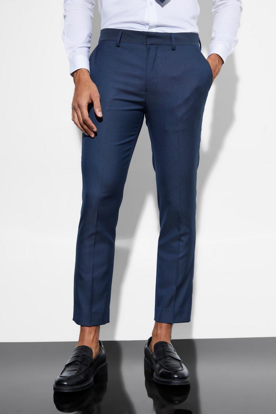 Navy Skinny Cropped Pique Suit Trousers image number 1
