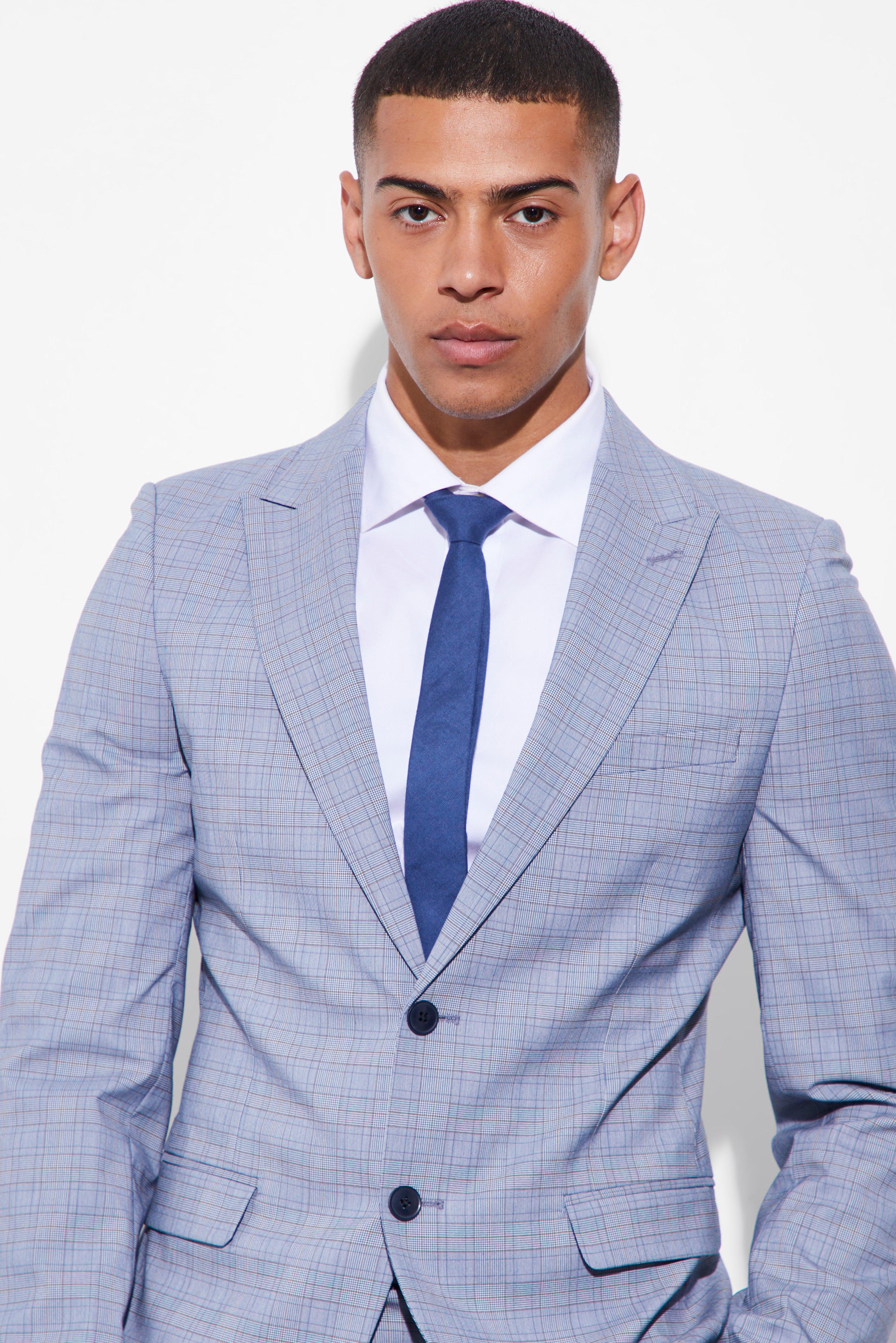 Skinny Single Breasted Check Suit Jacket