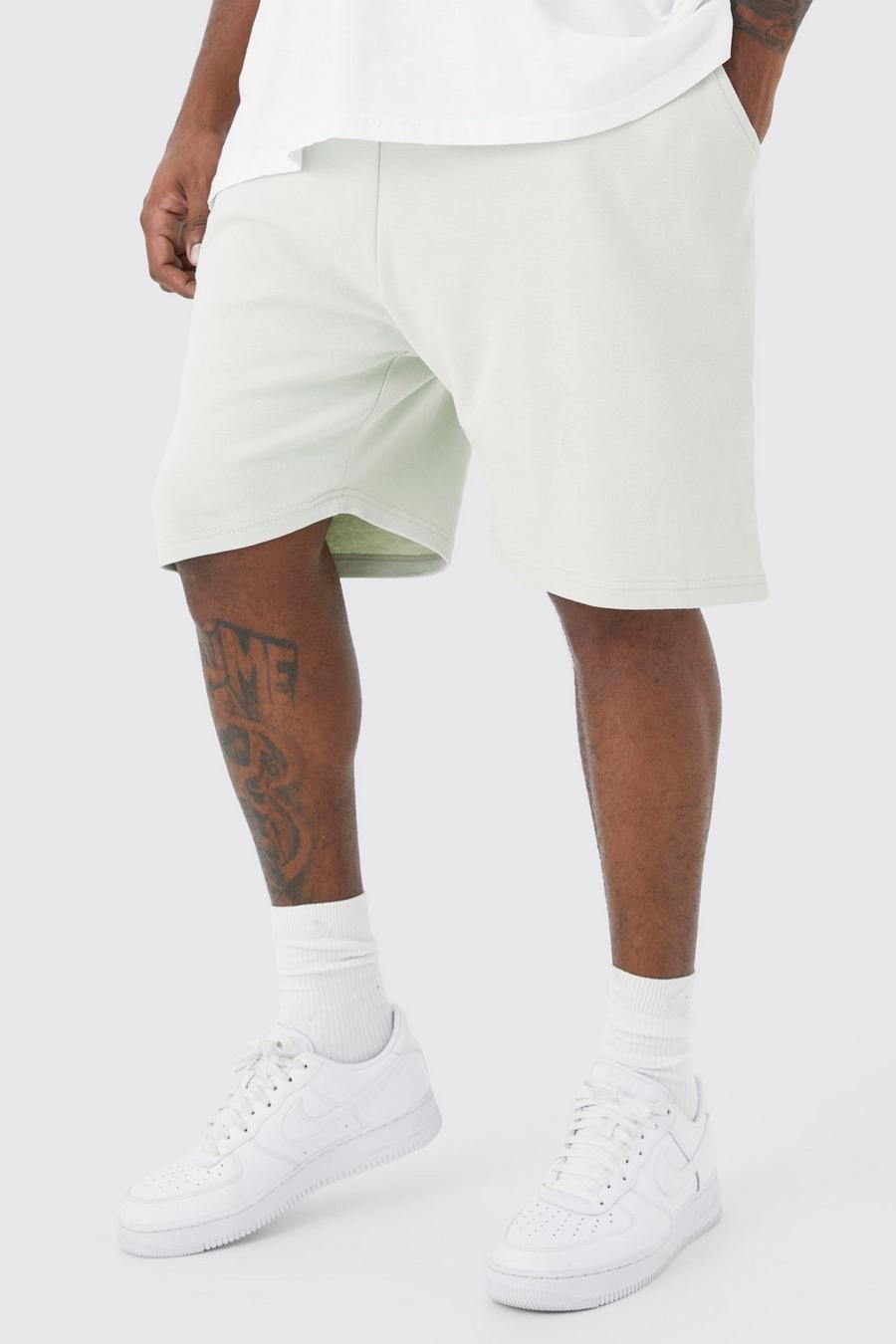 Pantalón corto Plus oversize de tela jersey y tela rizo con estampado gráfico de espuma, Sage verde