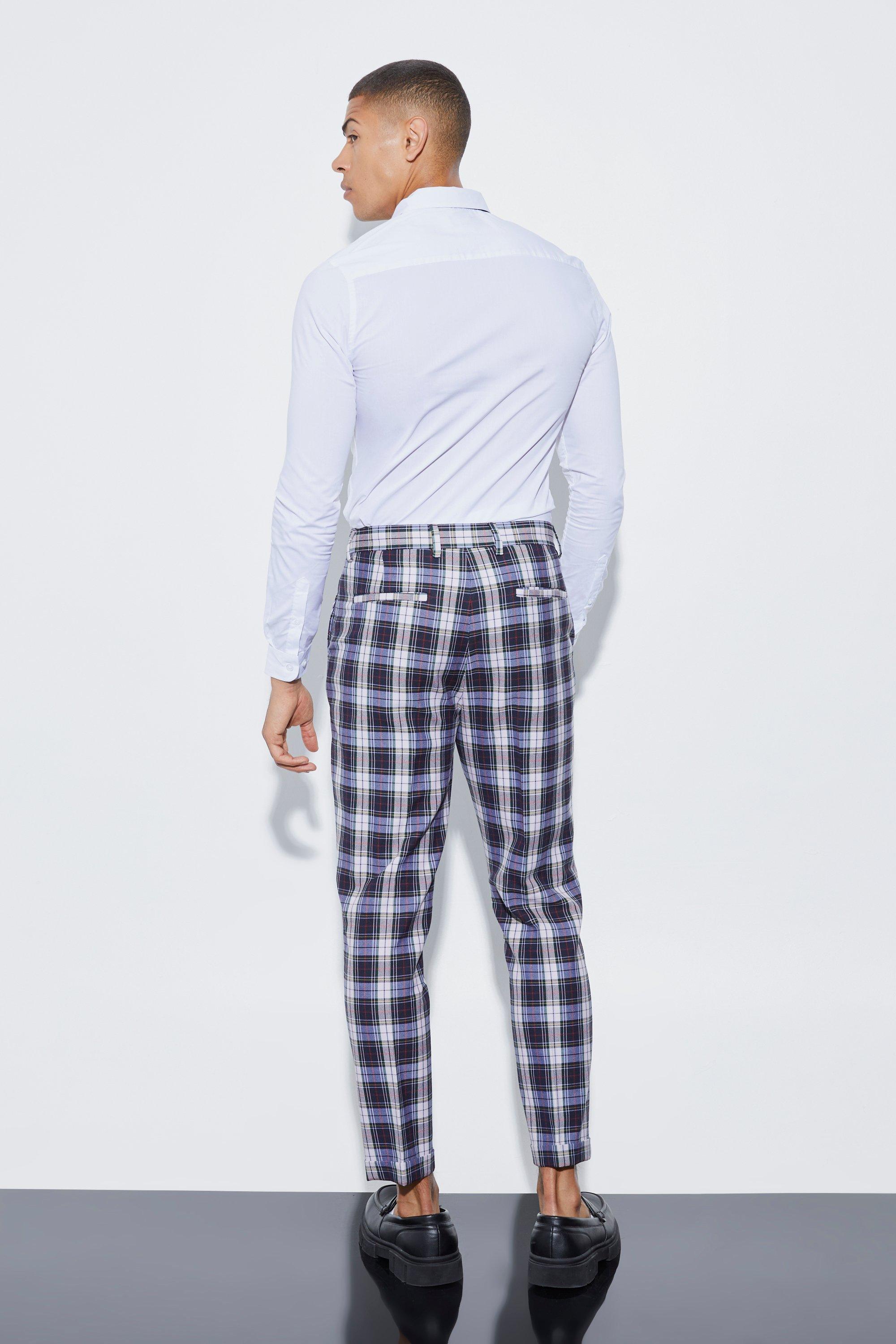 Tapered Plaid Turn Up Hem Pants