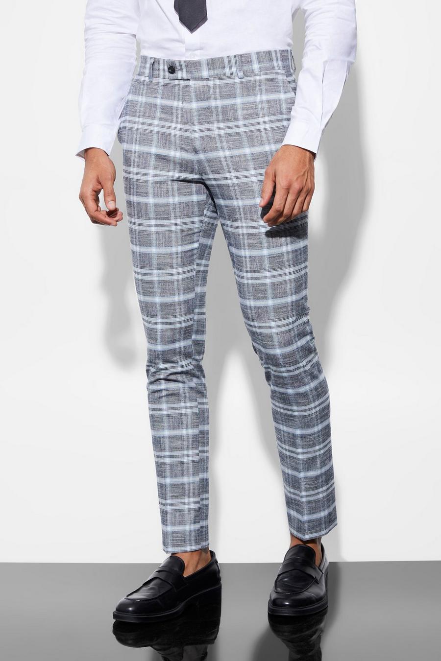 Light grey Skinny Fit Checked Suit Trousers image number 1
