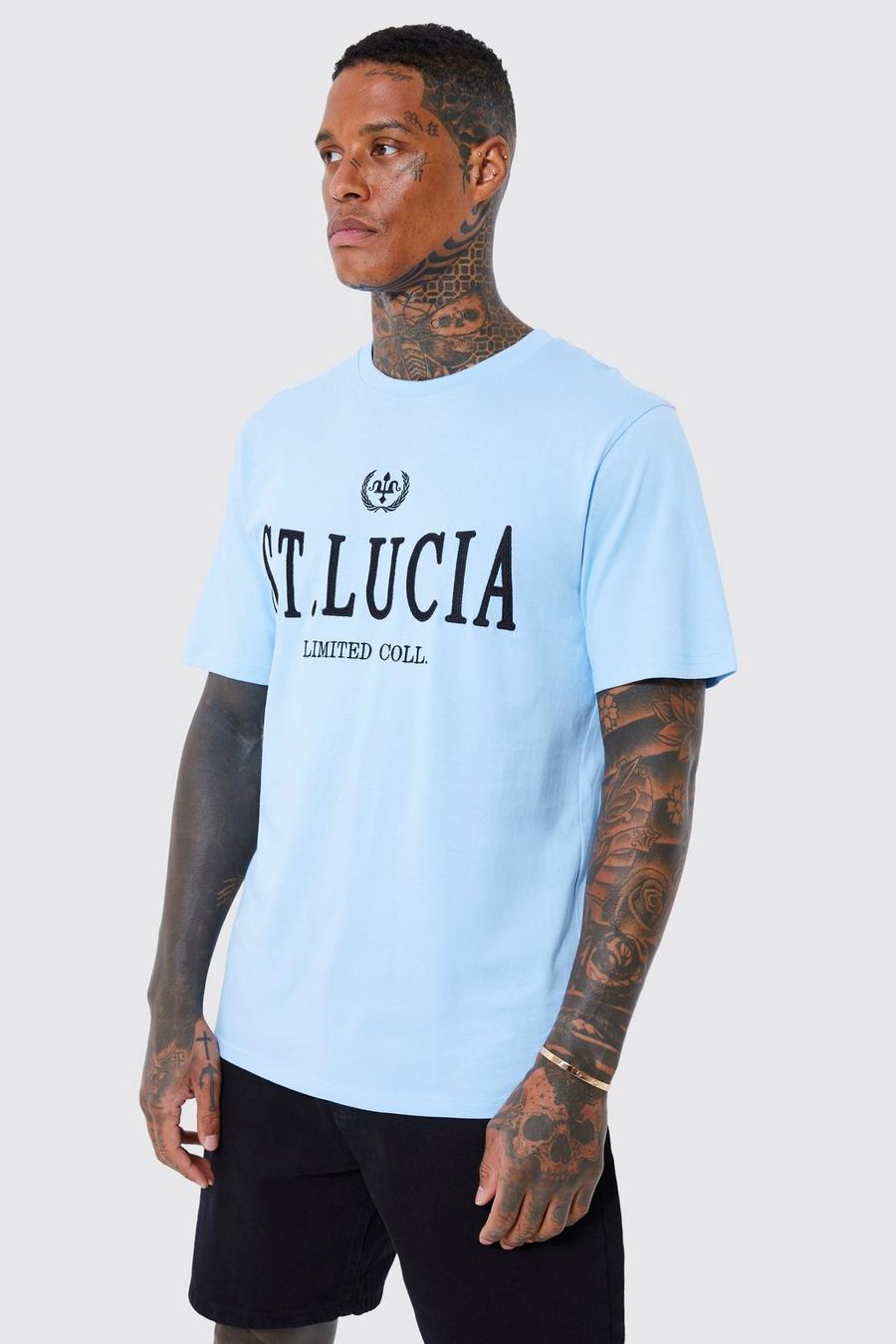 Light blue St Lucia Embroidered Badge T-shirt image number 1