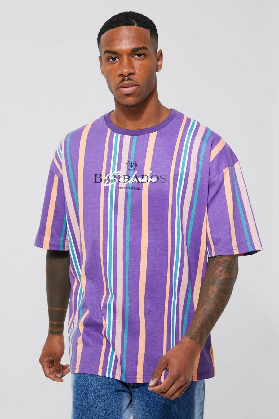 Purple Oversized Barbados Stripe T-shirt image number 1