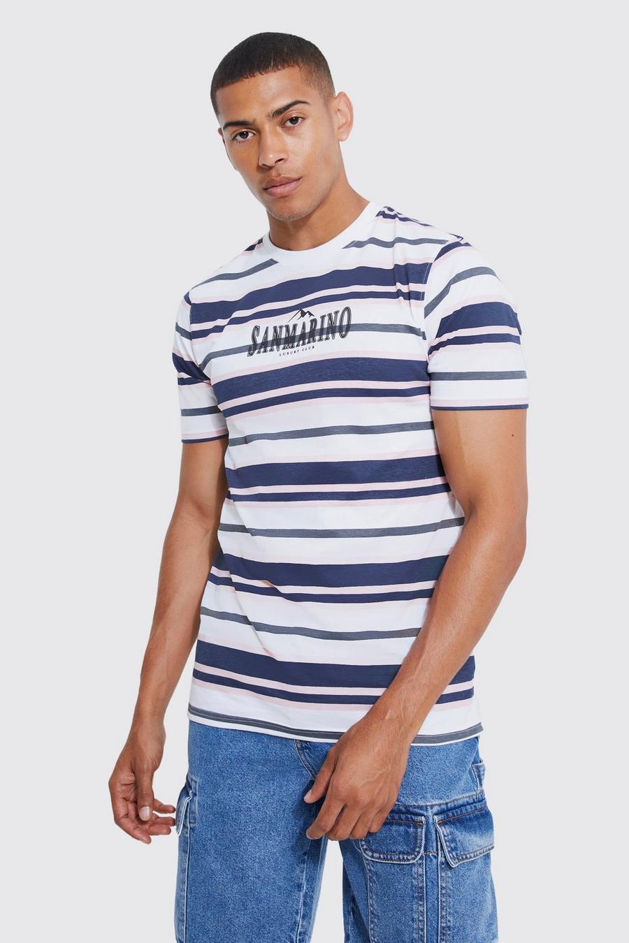 Gestreiftes Slim-Fit T-Shirt mit San Marino Print, White image number 1
