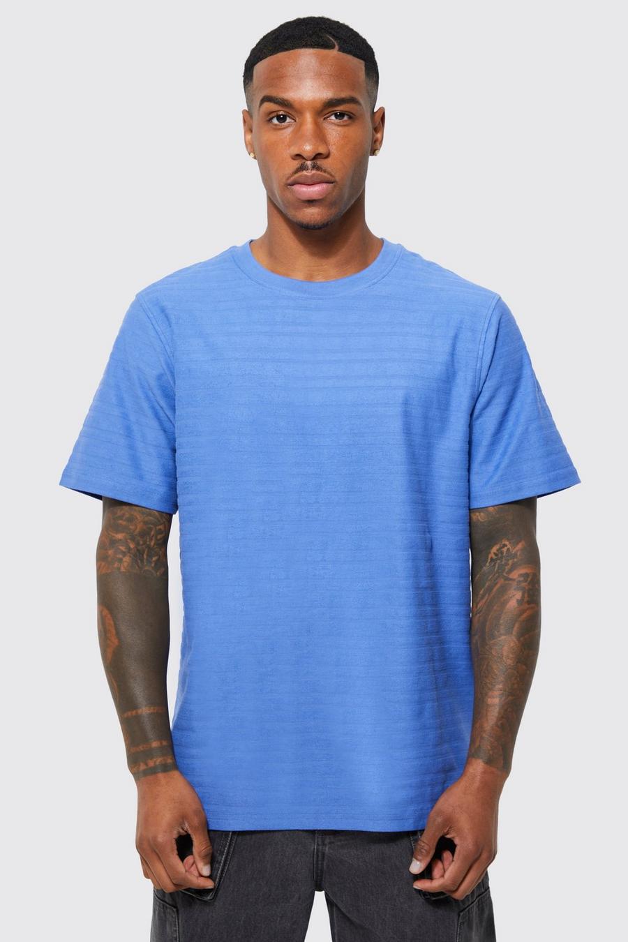 Blue bleu Horizontal Jacquard Tonal Stripe T-shirt