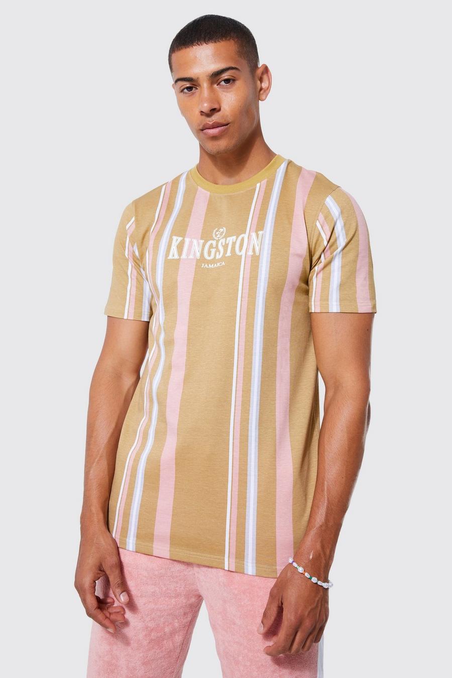 Camiseta ajustada de rayas con estampado de Kingston, Stone beige