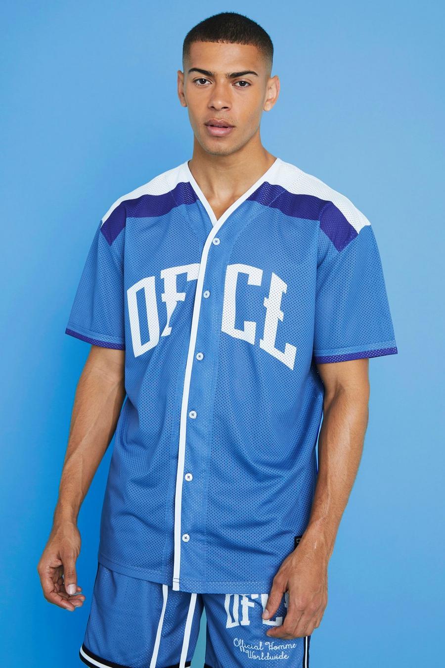 Ofcl Oversized Mesh Baseball Top, Light blue azzurro