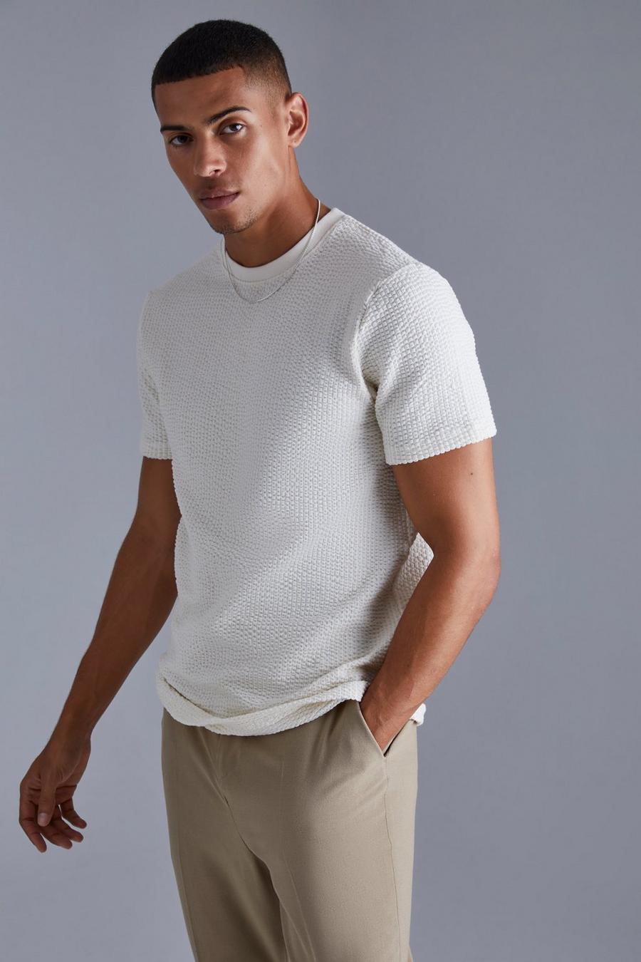 Slim-Fit Jacquard T-Shirt, Ecru image number 1