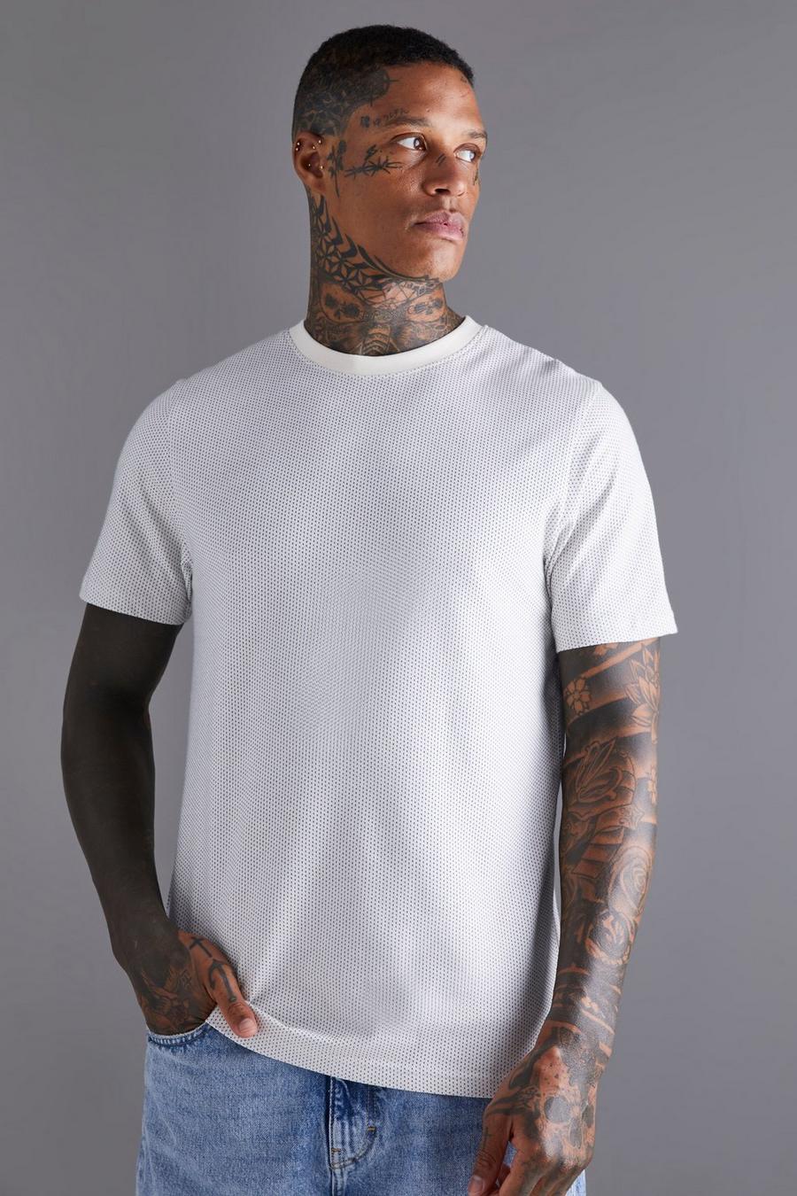 Slim-Fit Jacquard T-Shirt, Ecru blanc