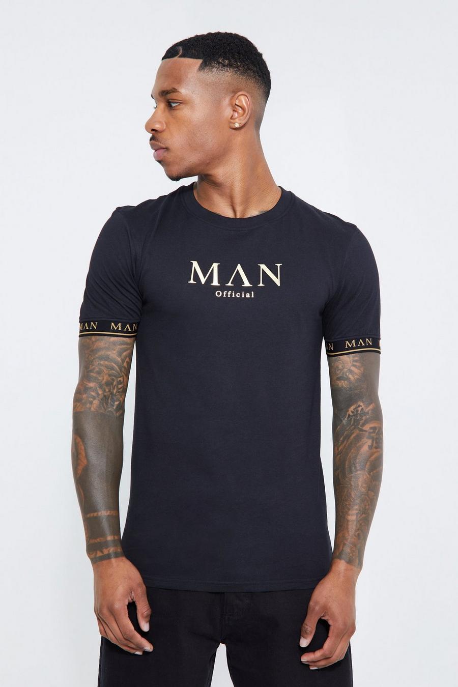 Black Muscle Fit Man Gold Cuffed T-shirt