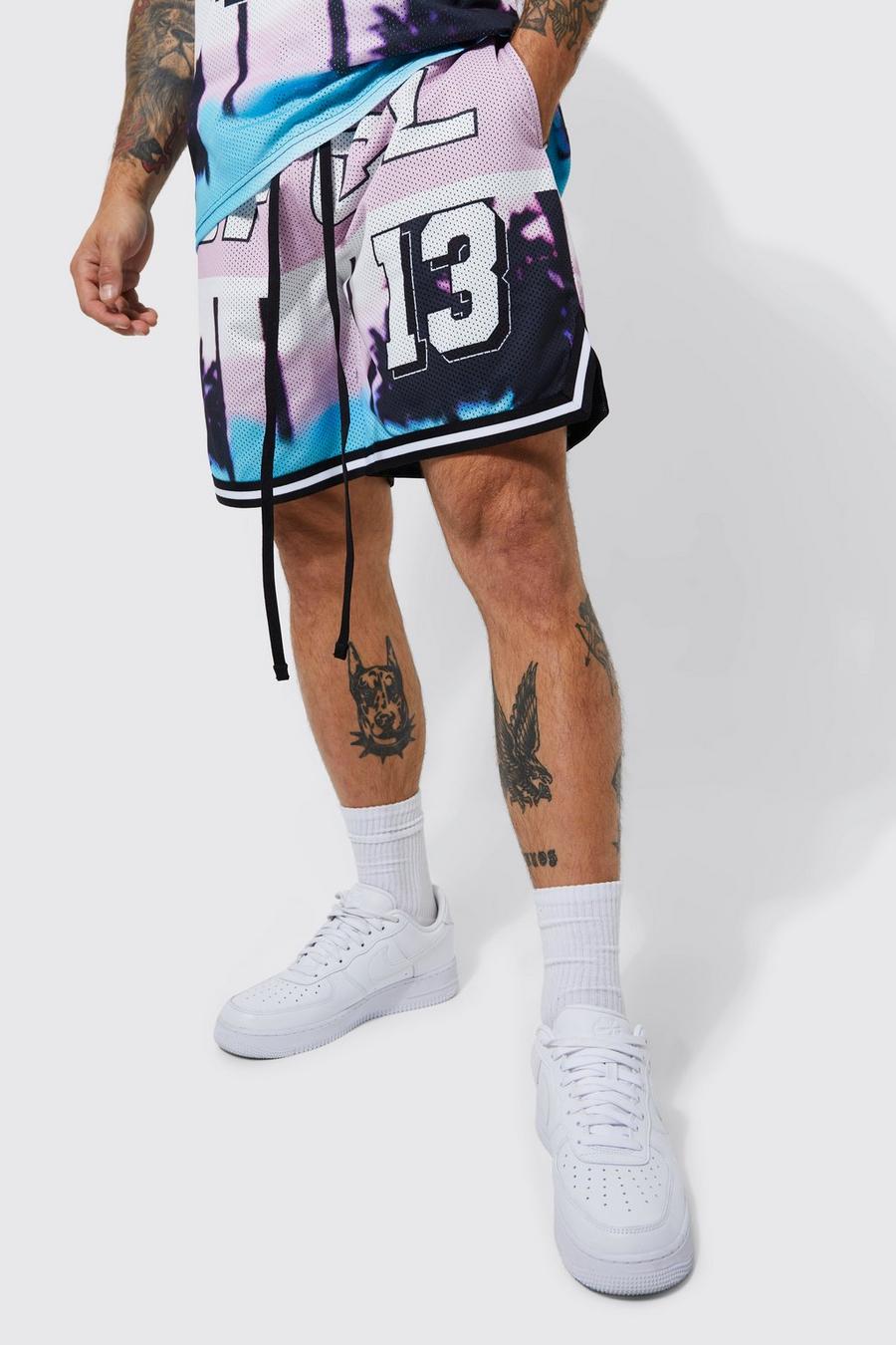 Mesh Basketball-Shorts mit Ofcl Palmen-Print, Pink image number 1