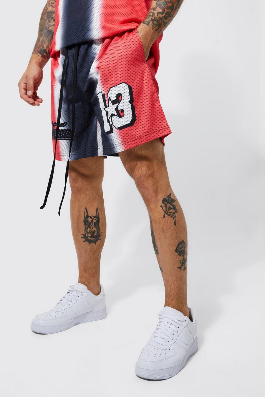 Red Homme Ombre Print Mesh Basketball Short