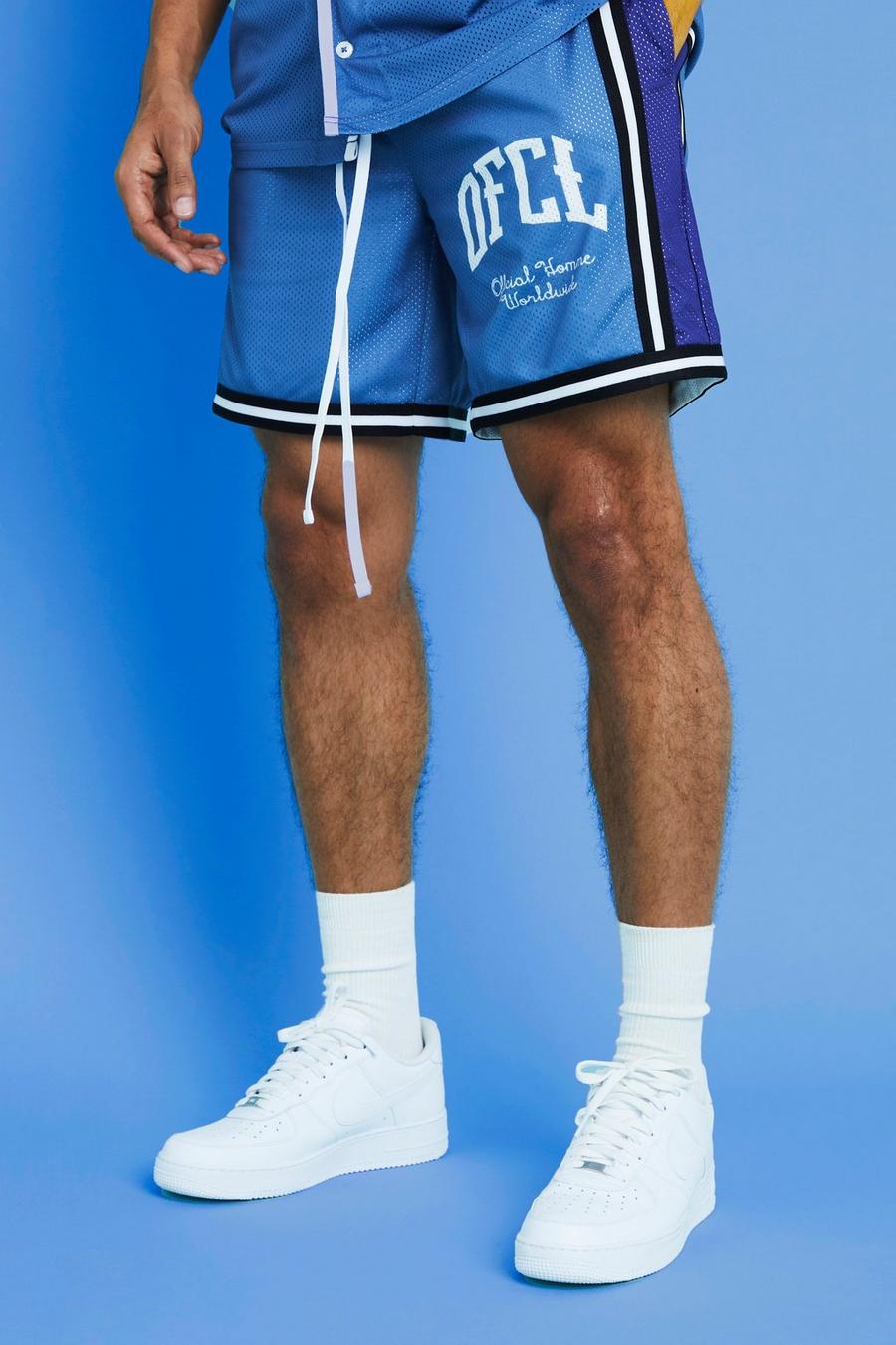Pantalón corto Ofcl de malla estilo baloncesto, Light blue azzurro