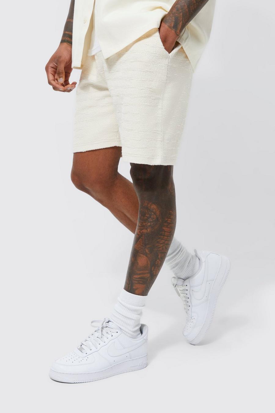 Ecru white Baggy Jacquard Shorts Met Textuur