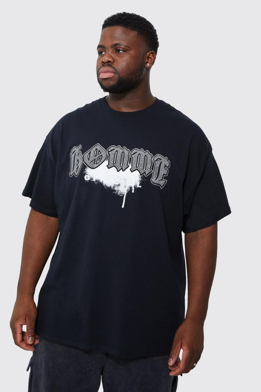 Black Plus Oversized Homme Drip T-shirt image number 1