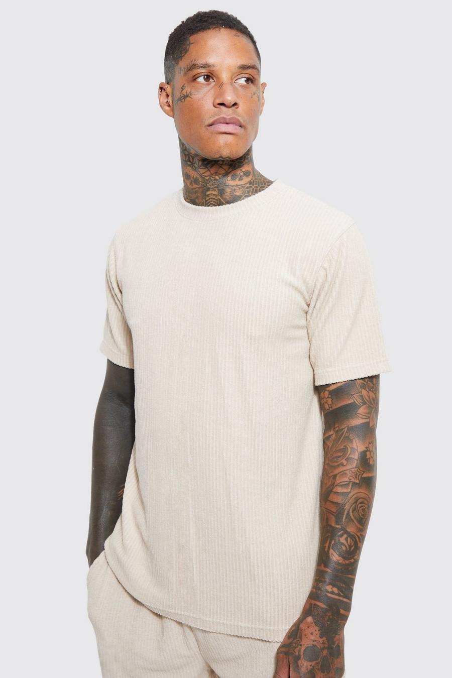 Stone Slim Fit Ribbed Towelling T-shirt image number 1