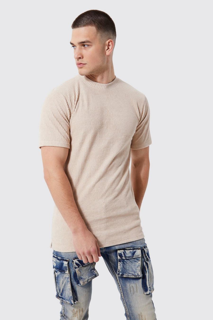 Stone beige Tall Slim Fit Ribbed Towelling T-shirt