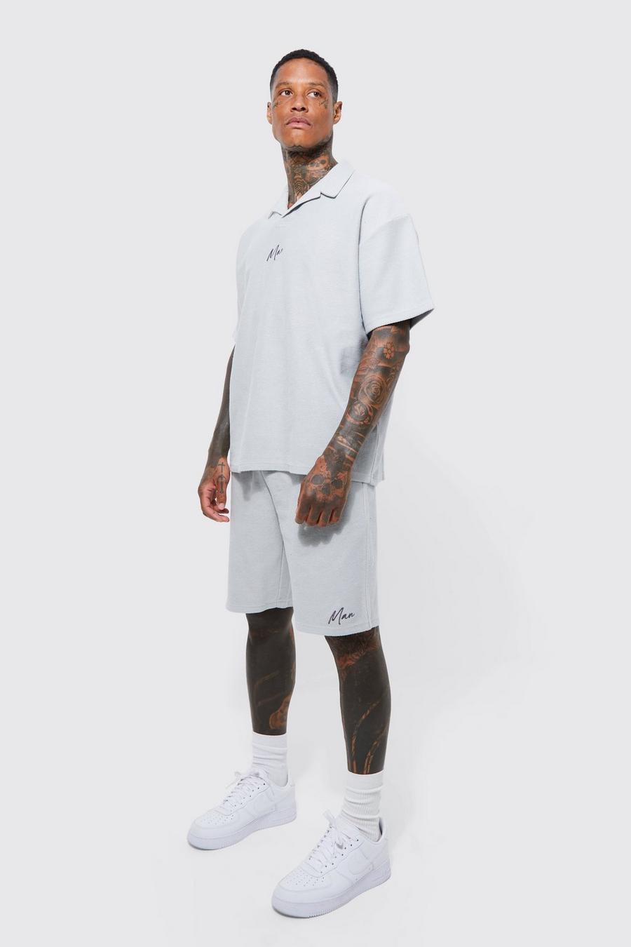 Grey Oversized Jersey Keperstof Man Polo Set Met Shorts image number 1