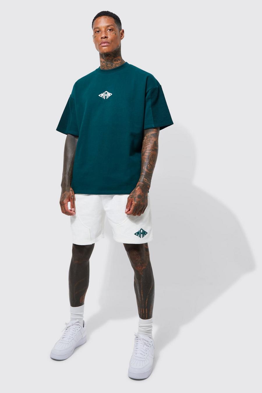 Forest verde Oversized Panelled Tee And Short Set
