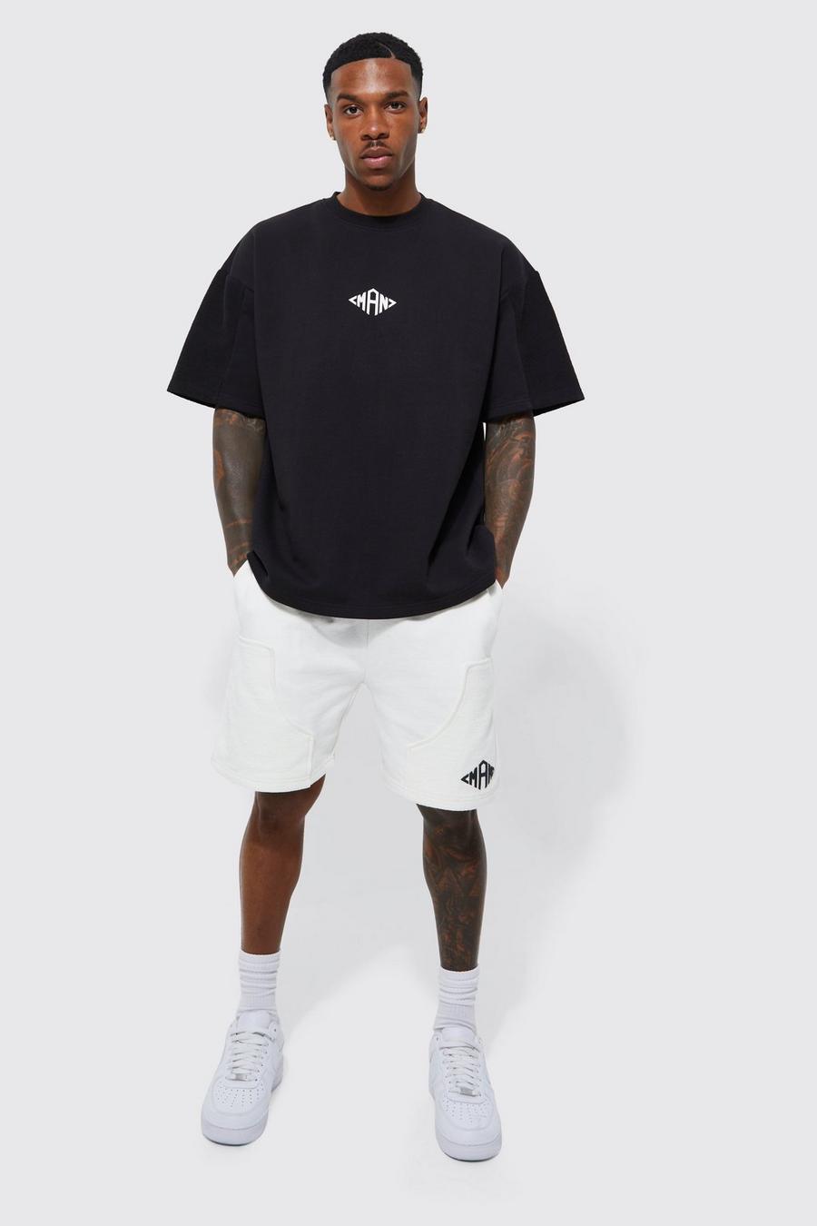 Set T-shirt oversize con pannelli & pantaloncini, Black image number 1
