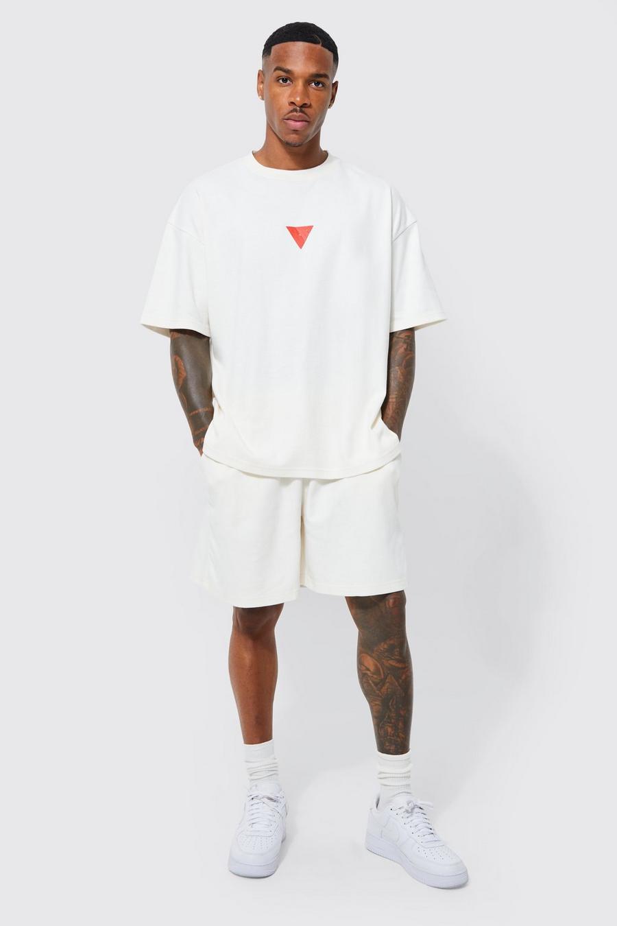 White Oversized Foam Graphic Tee And Short Set