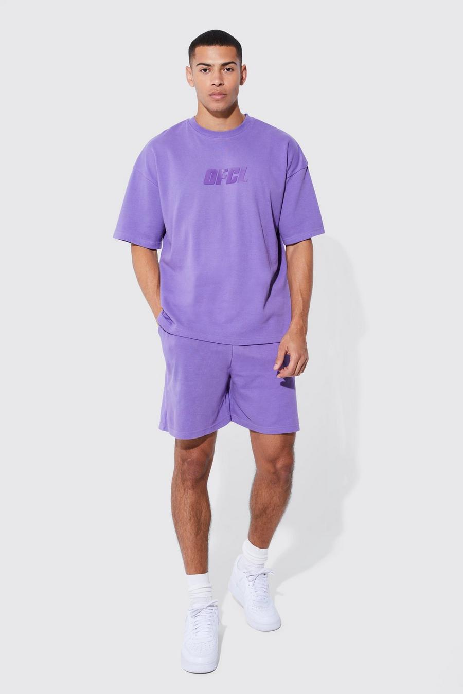Set T-shirt oversize con grafica in schiuma & pantaloncini, Lilac image number 1